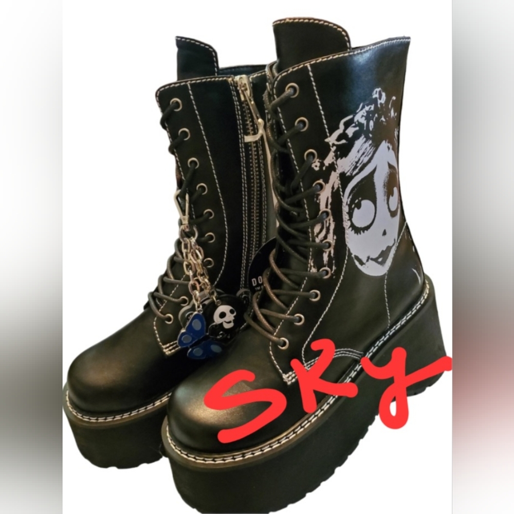 Dolls Kill Corpse Bride Platform Combat Boots Size 9